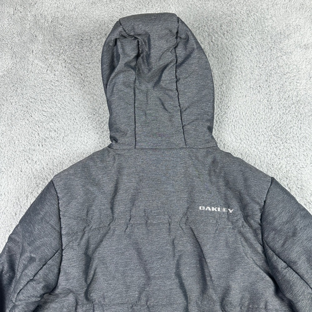 Oakley Hooded Insulated Jacket Mens Medium Gray Snap Front Full Zip Parka Coat - Picture 7 of 14